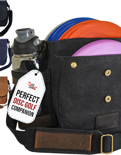 Load image into Gallery viewer, Disc Golf Bag | Frisbee Golf Bag | Easy to Carry | Lightweight Fits up to 10 Discs | 16 Oz Waxed Canvas Sturdy Design | Belt Loop | Double Button Design | Bottle Holder
