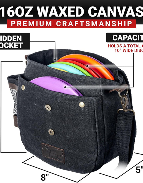 Load image into Gallery viewer, Disc Golf Bag | Frisbee Golf Bag | Easy to Carry | Lightweight Fits up to 10 Discs | 16 Oz Waxed Canvas Sturdy Design | Belt Loop | Double Button Design | Bottle Holder
