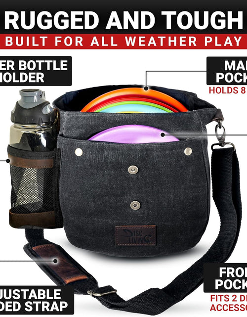 Load image into Gallery viewer, Disc Golf Bag | Frisbee Golf Bag | Easy to Carry | Lightweight Fits up to 10 Discs | 16 Oz Waxed Canvas Sturdy Design | Belt Loop | Double Button Design | Bottle Holder
